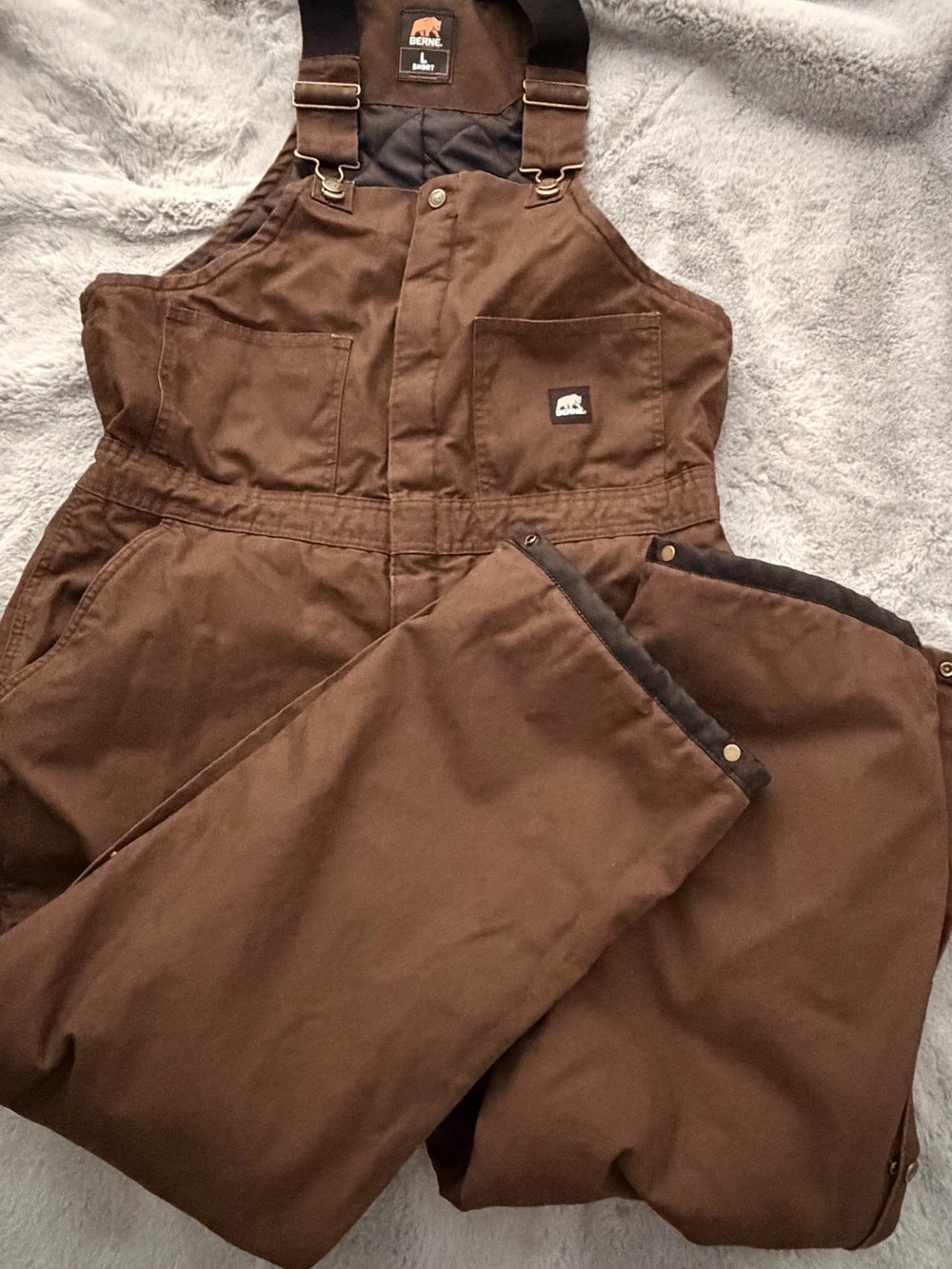 Berne Deluxe Insulated Duck Bib Overalls in Bark Brown - Men's Size Large Short - Picture 2 of 16